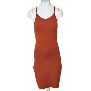Aritzia Babaton  Anderson Sculpt Knit Cross Back Dress Size M Orange Tank Mini